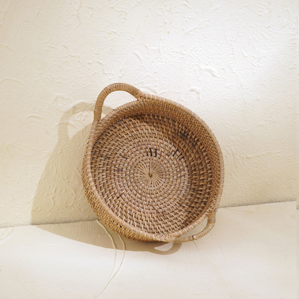 Small Rattan Round Basket with Handles - 4 colours