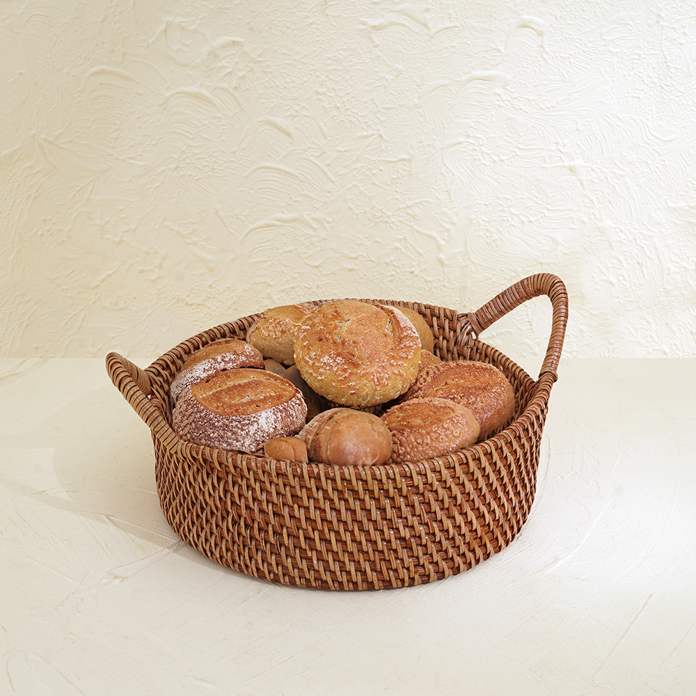 Small Rattan Round Basket with Handles - 4 colours