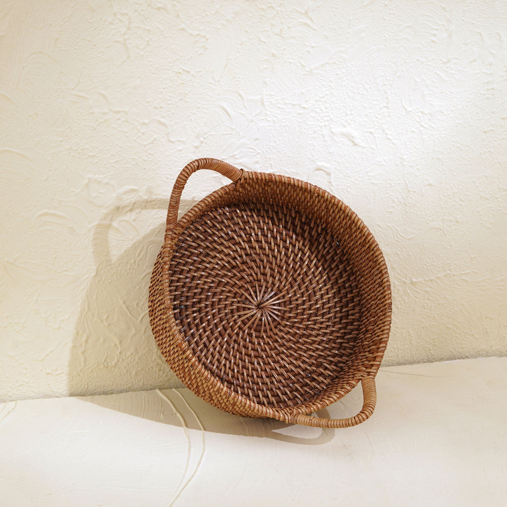 Small Rattan Round Basket with Handles - 4 colours