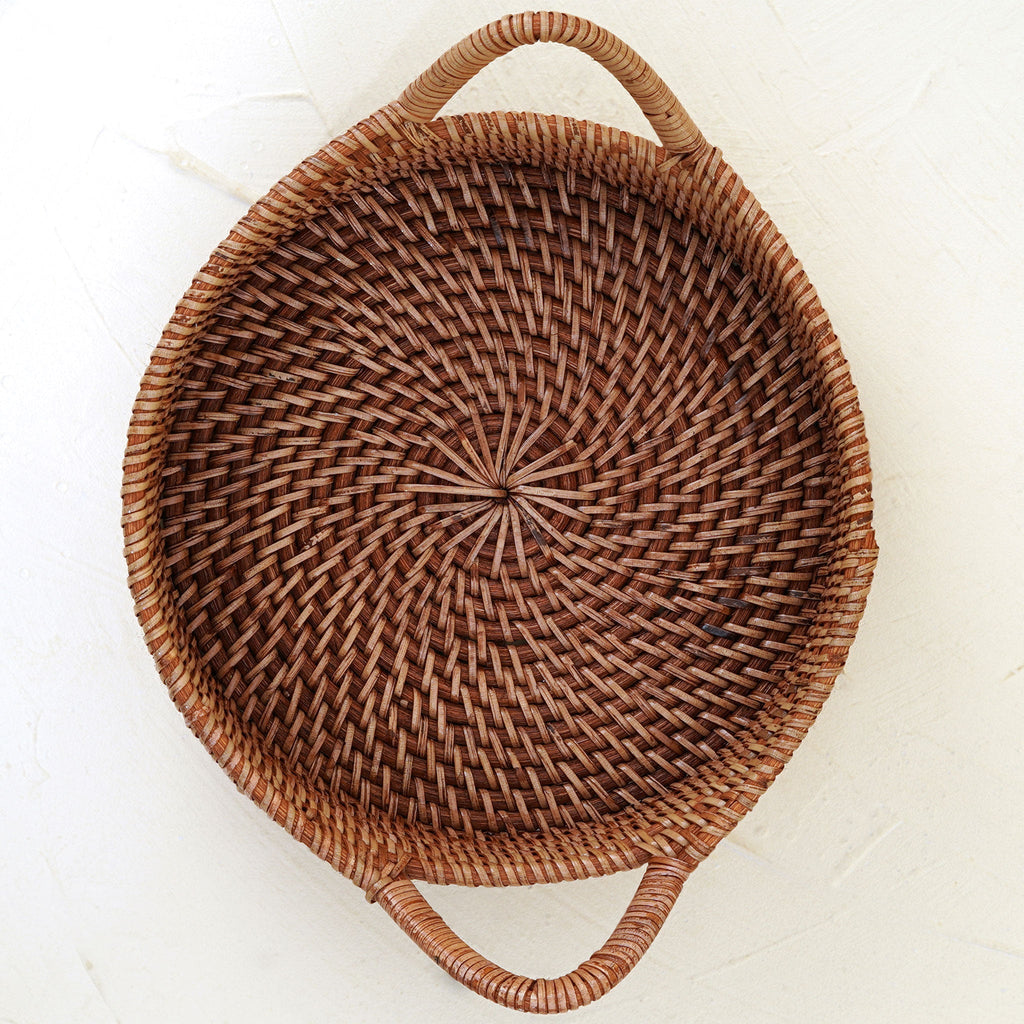 Small Rattan Round Basket with Handles - 4 colours