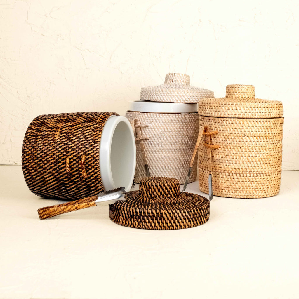 Rattan Insulated Ice Bucket with Tongs