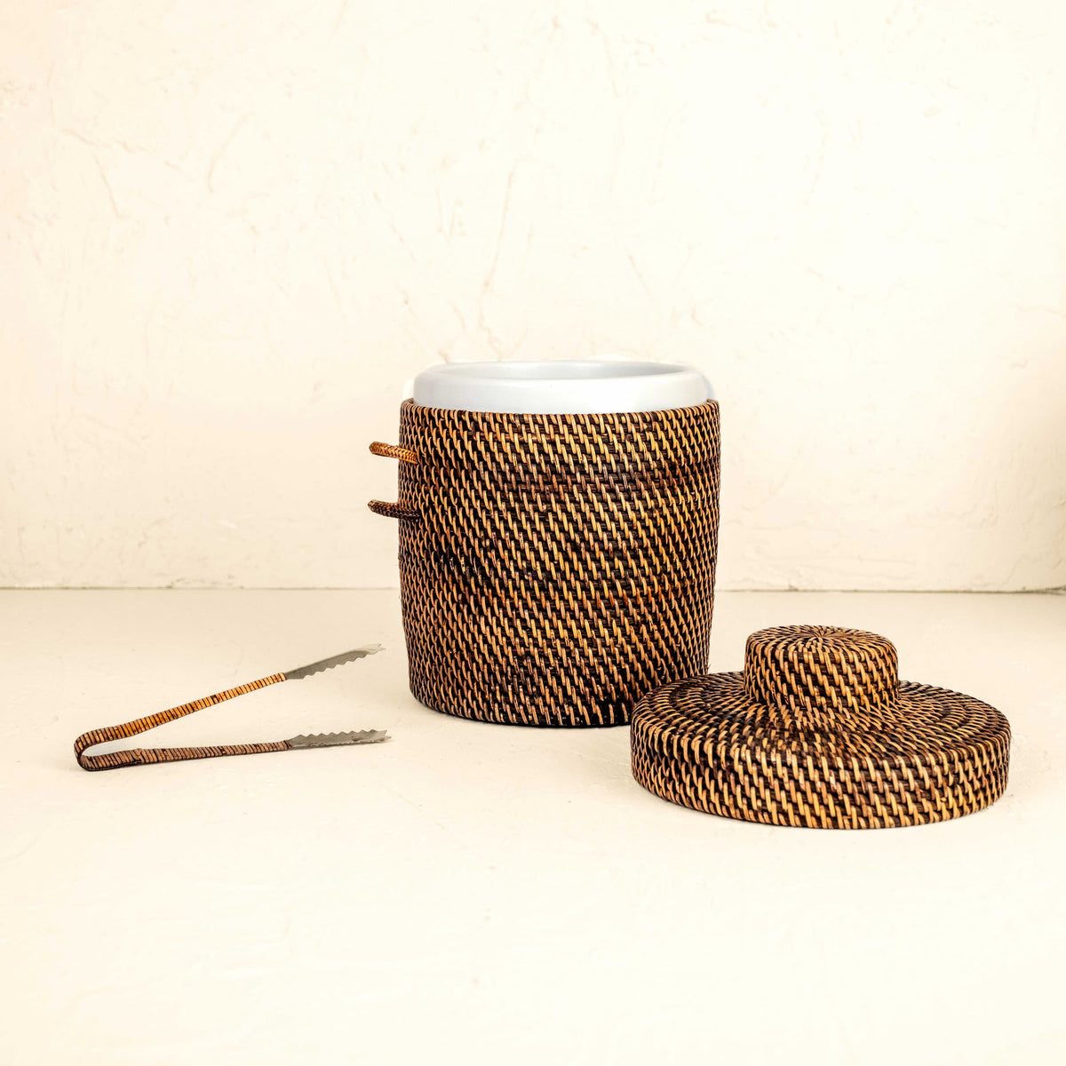 Rattan Insulated Ice Bucket with Tongs