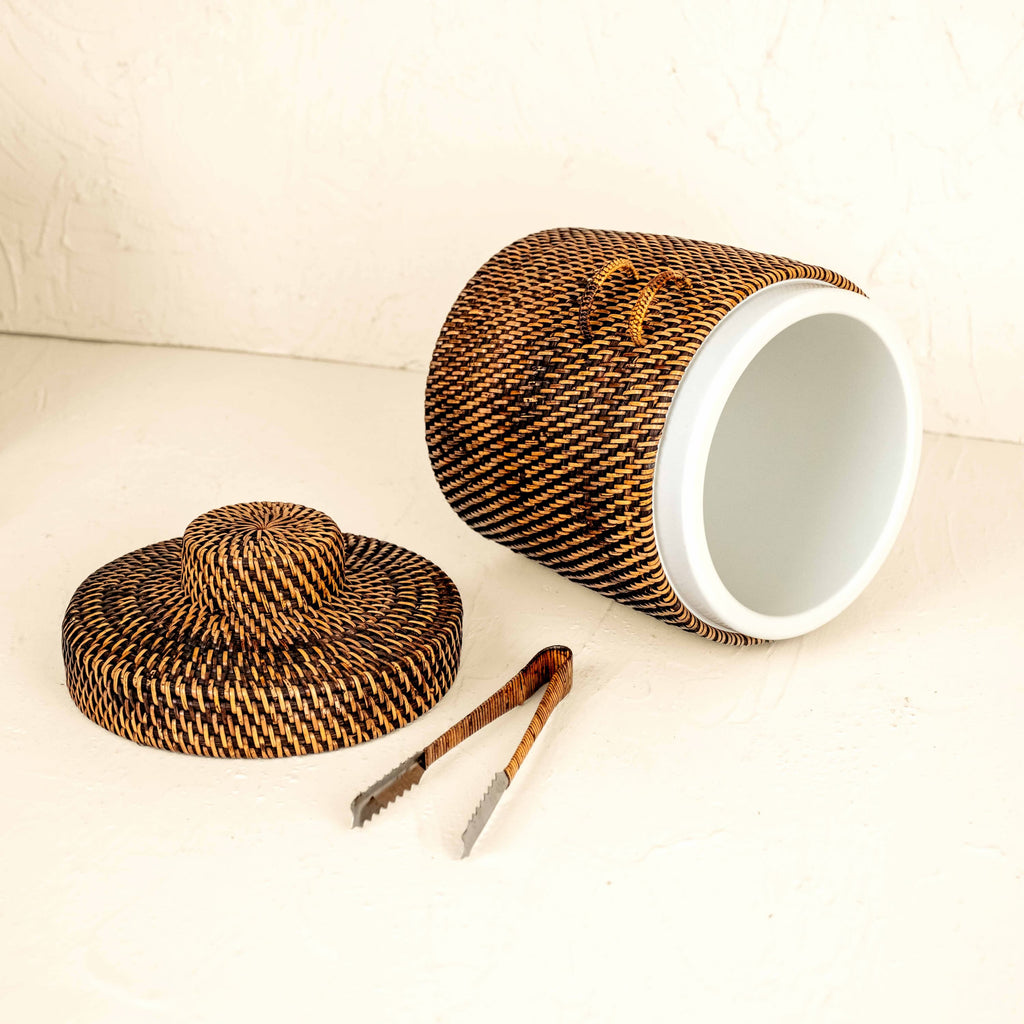 Rattan Insulated Ice Bucket with Tongs
