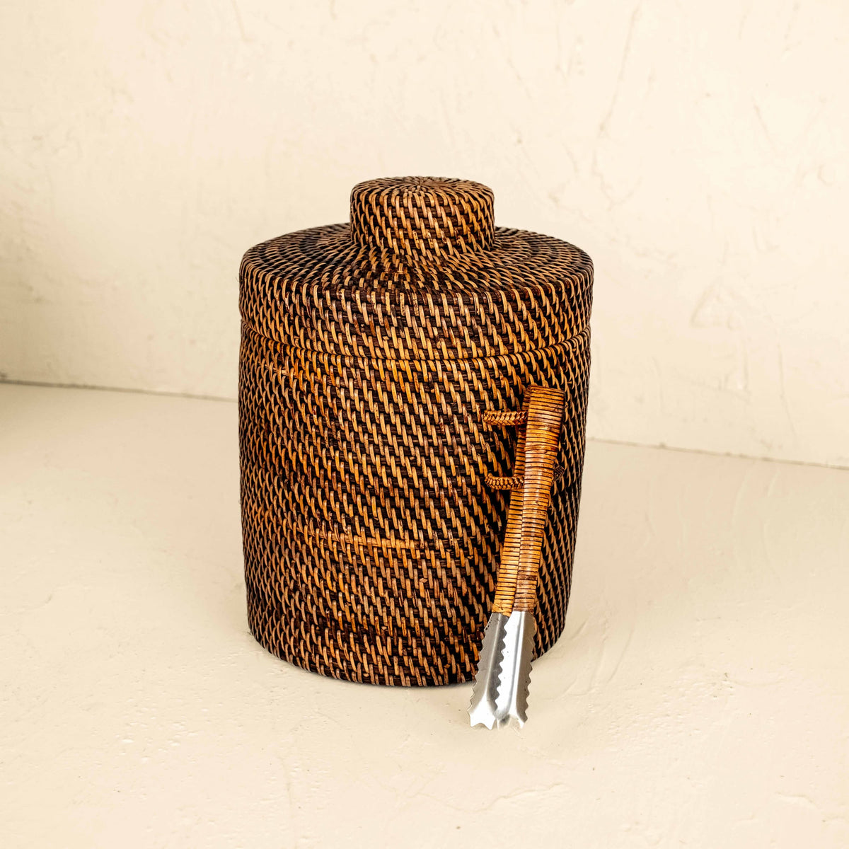 Rattan Insulated Ice Bucket with Tongs
