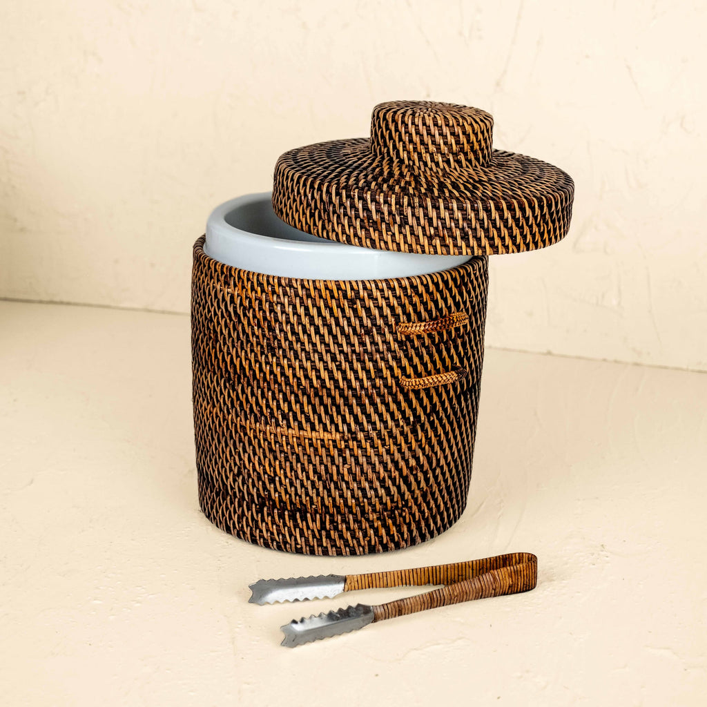 Rattan Insulated Ice Bucket with Tongs