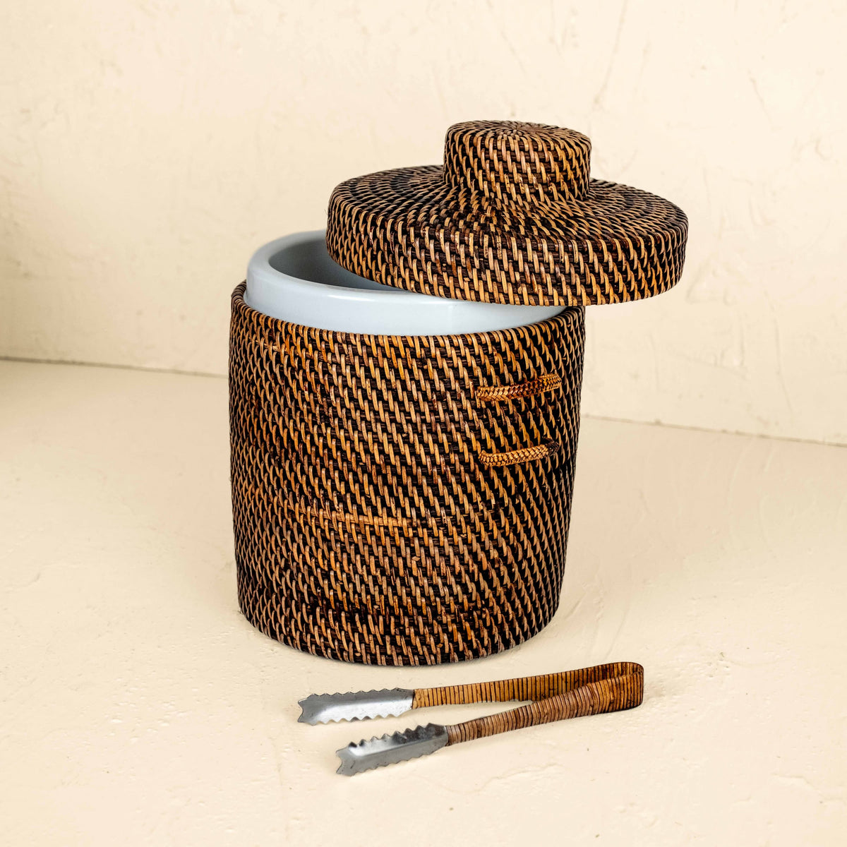 Rattan Insulated Ice Bucket with Tongs