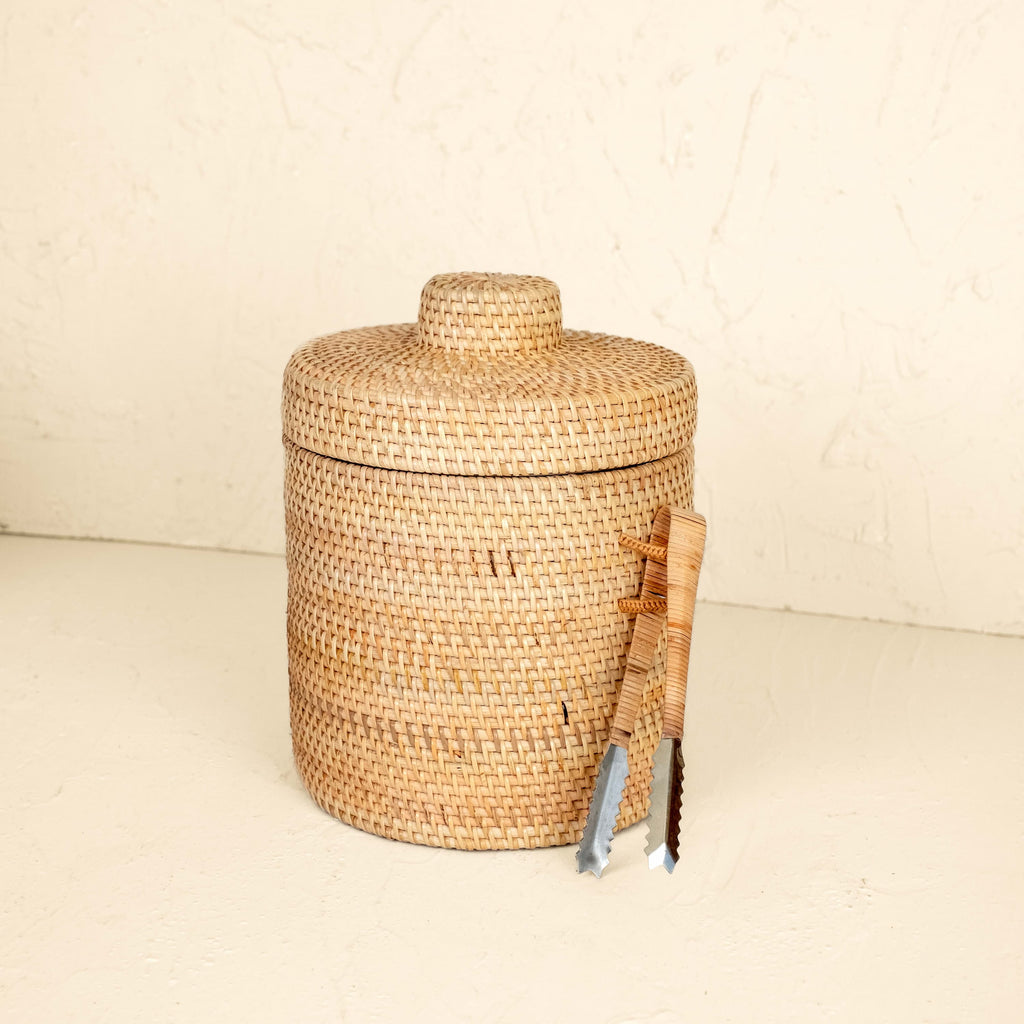 Rattan Insulated Ice Bucket with Tongs