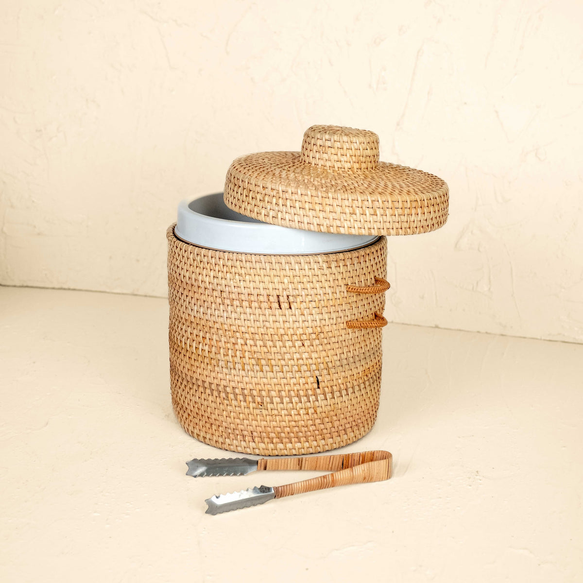 Rattan Insulated Ice Bucket with Tongs