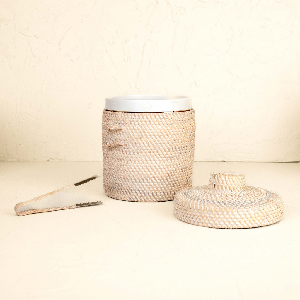 Rattan Insulated Ice Bucket with Tongs