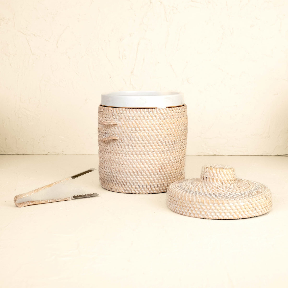 Rattan Insulated Ice Bucket with Tongs