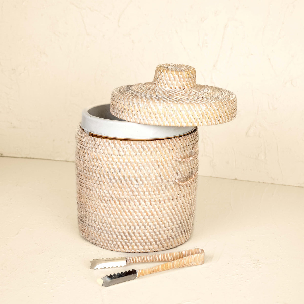 Rattan Insulated Ice Bucket with Tongs