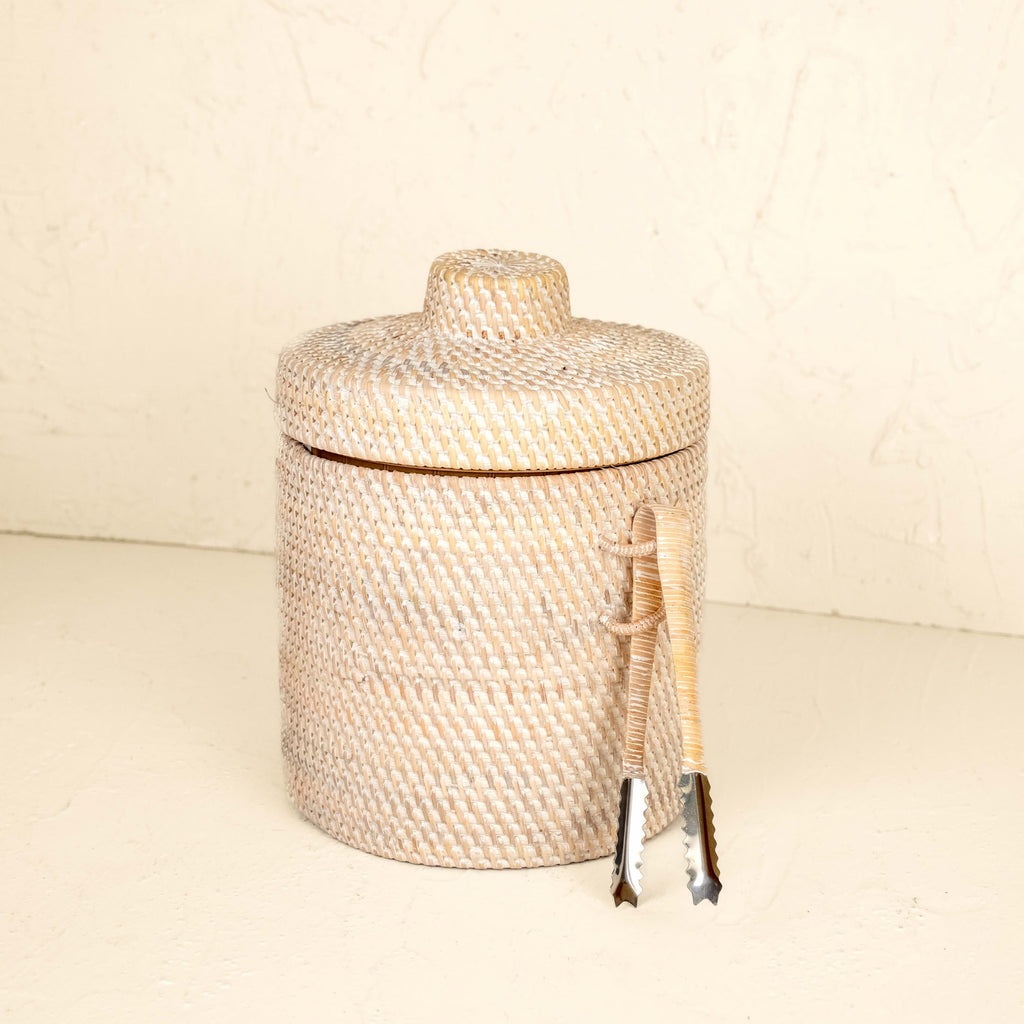 Rattan Insulated Ice Bucket with Tongs