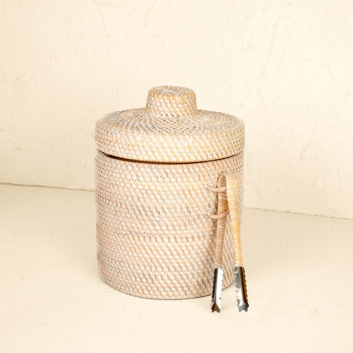 Rattan Insulated Ice Bucket with Tongs